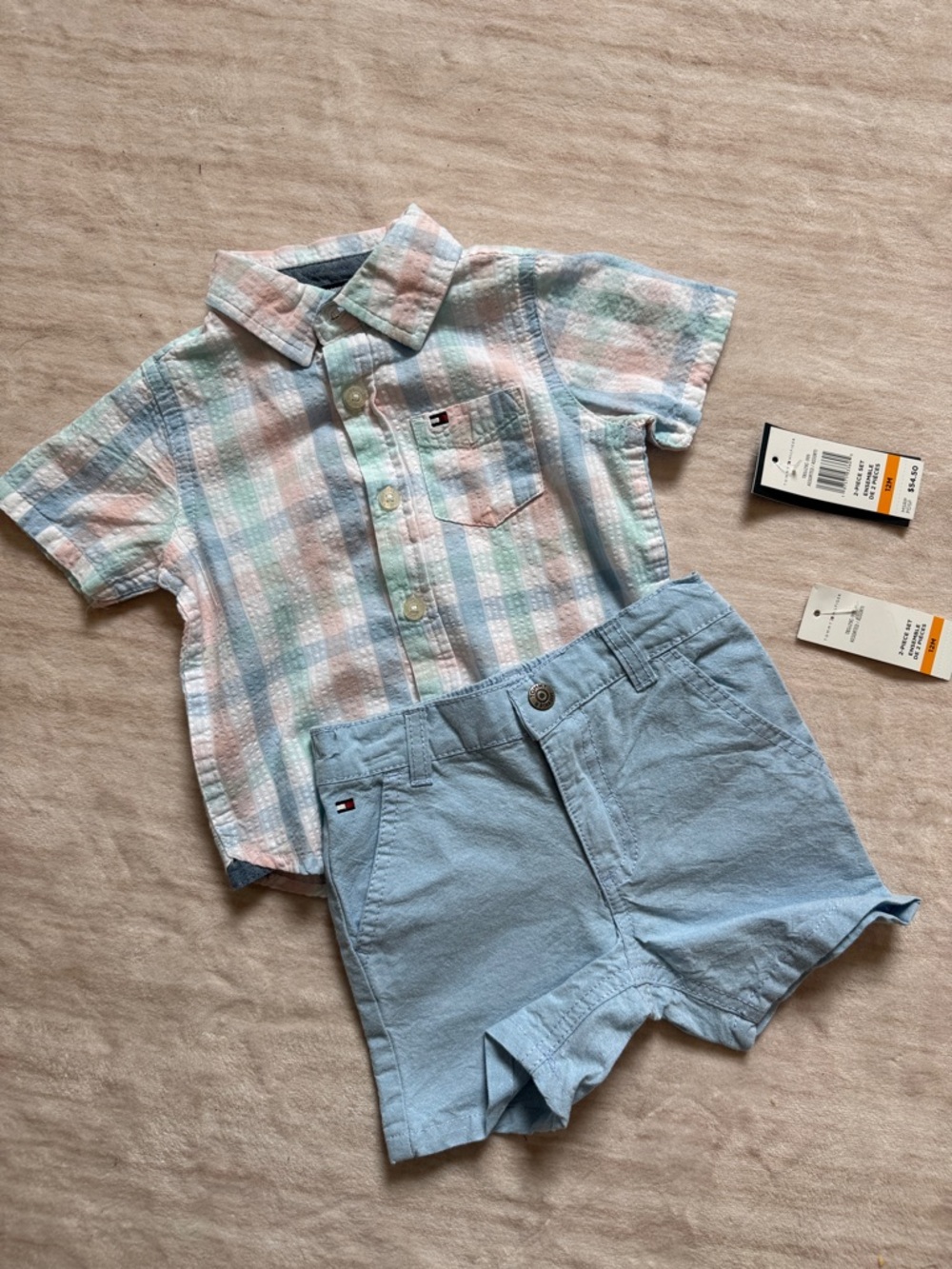Tommy Hilfiger Pastel Plaid Shirt with Light Blue Shorts